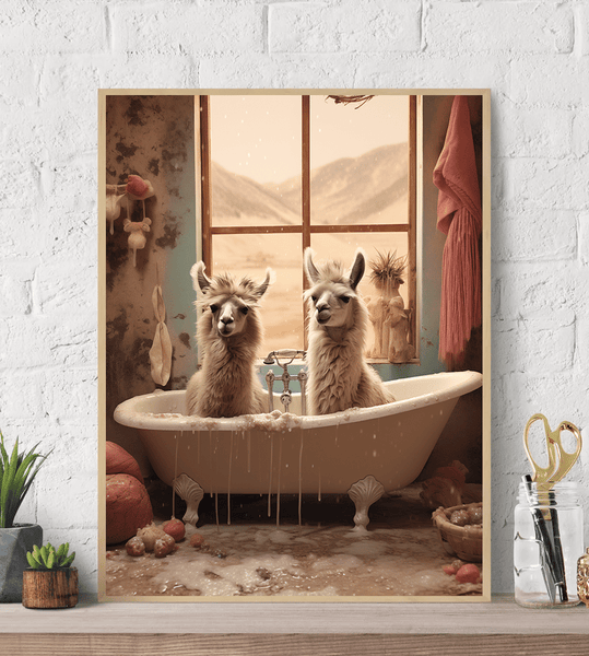 Llamas Bathtub Humor Canvas Wall Art Print