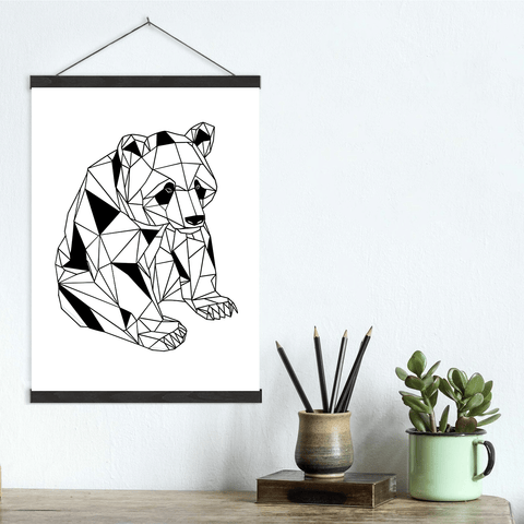 Geometric Lines Panda Canvas Wall Art Print