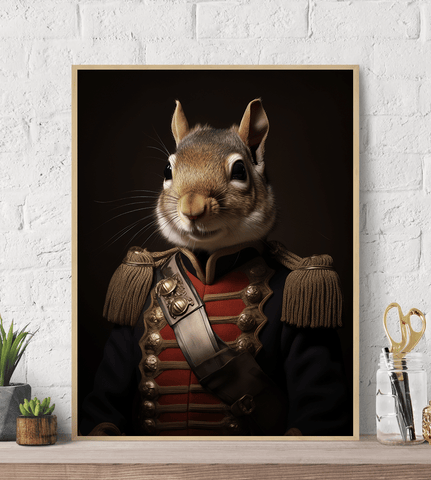 Squirrel in Uniform Canvas Wall Art Print Poster