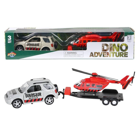 DINOSAUR DIECAST 4 X 4 ROVER AND HELICOPTER LLB kids toys