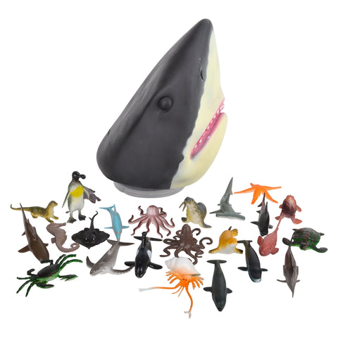 24 PC AQUATIC ANIMAL SET WITH SHARK HEAD CASE LLB kids toys