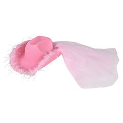 Pink Cowgirl Veil Hat With Feathers