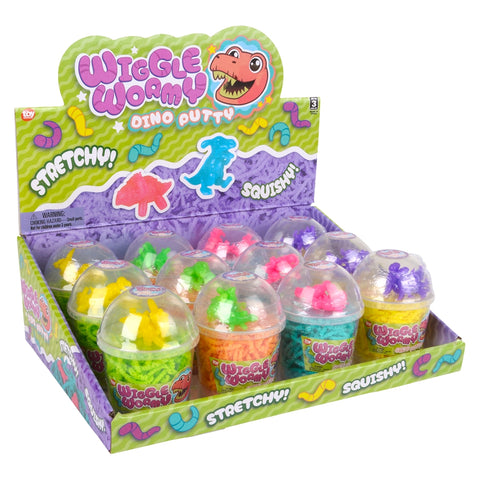 3.6" Wiggle Wormy Dinosaur Putty 12ct - LLB Toys