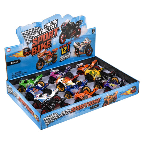 3.5" Diecast Sportsbike Motorcycle 12ct - LLB Toys