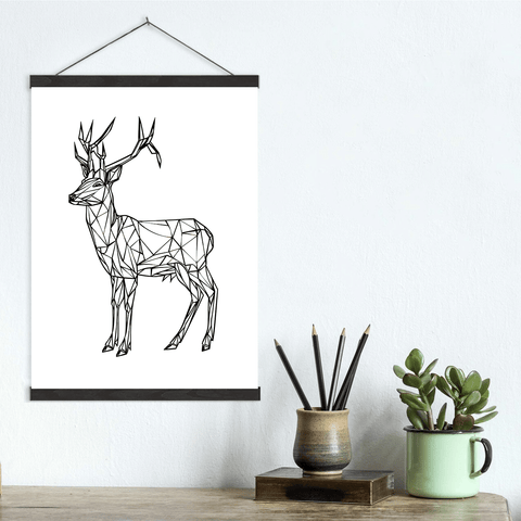 Geometric Lines Deer Canvas Wall Art Print