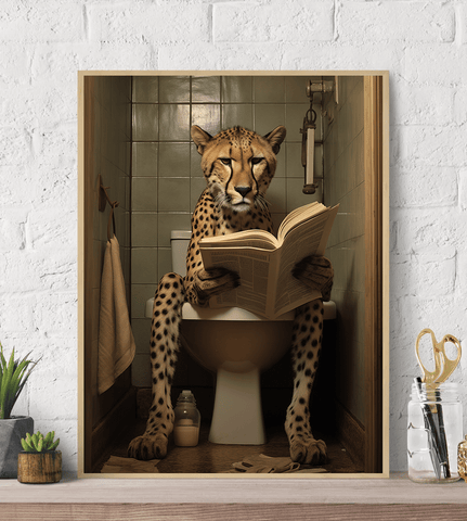 Cheetah on Toilet Canvas Wall Art print