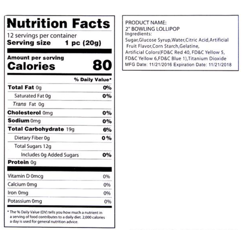 2" BOWLING LOLLIPOP LLB candy