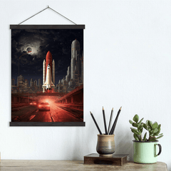 Shuttle night launch urban backdrop Canvas wall art print