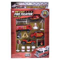 15PC DIE-CAST FIRE FIGHTER PLAY SET LLB Car Toys