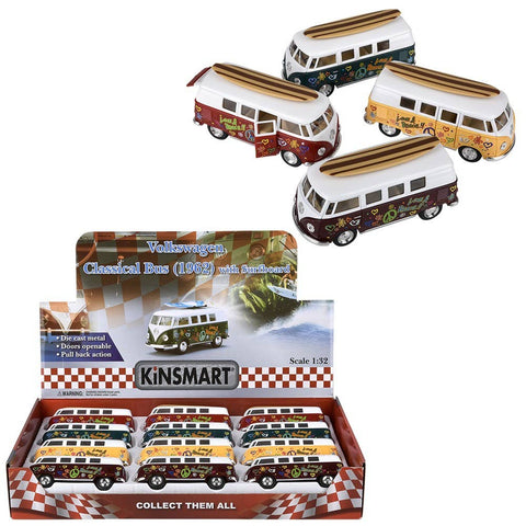 5" Diecast Pull Back 1962 VW Bus/Surfboard