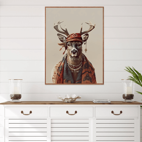 Hippie Deer Fashion Canvas Wall Art Print