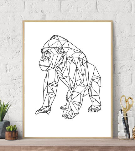 Geometric Lines Gorilla Canvas Wall Art Print