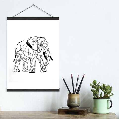 Geometric Lines Elephant Canvas Wall Art Print