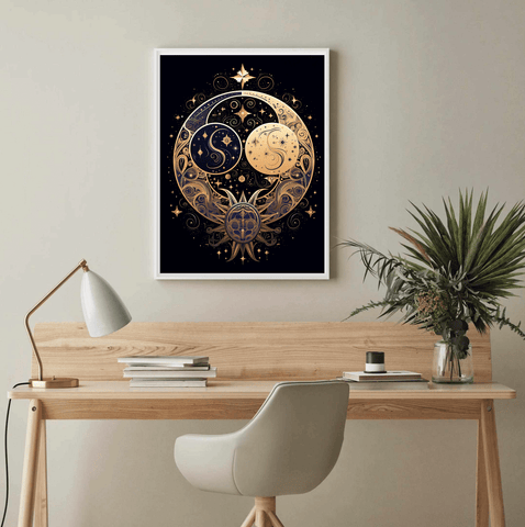 Yin Yang Gold Abstract Canvas Wall Art print 2