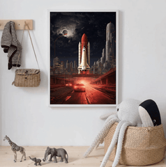 Shuttle night launch urban backdrop Canvas wall art print