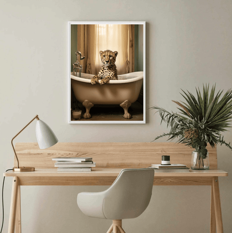 Cheetah bathing Canvas Wall Art print