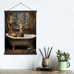 Deer Bathtub Humor Canvas Wall Art Print