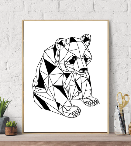 Geometric Lines Panda Canvas Wall Art Print