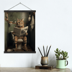 Cat on Toilet Canvas Wall Art print