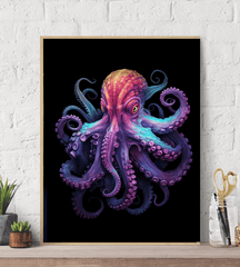 Neon Bold Bright Colored Octopus Canvas Wall Art Print