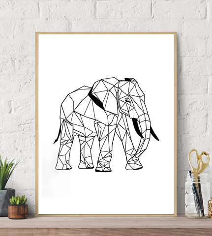 Geometric Lines Elephant Canvas Wall Art Print