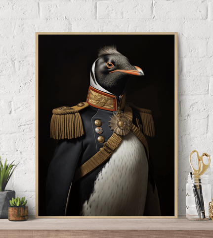 Penguin in Uniform Canvas Wall Art Print Poster