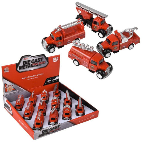 3" Die Cast Pull Back Classic Fire Engine 12ct- LLB Toys