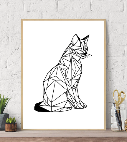 Geometric Lines Cat Canvas Wall Art Print