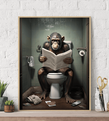 Chimp on Toilet Canvas Wall Art print