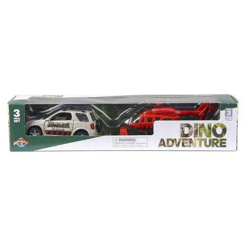 DINOSAUR DIECAST 4 X 4 ROVER AND HELICOPTER LLB kids toys