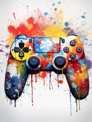playstation remote white splatter canvas wall art print
