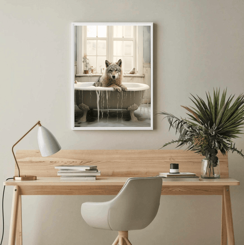 Wolf bathing Canvas Wall Art print
