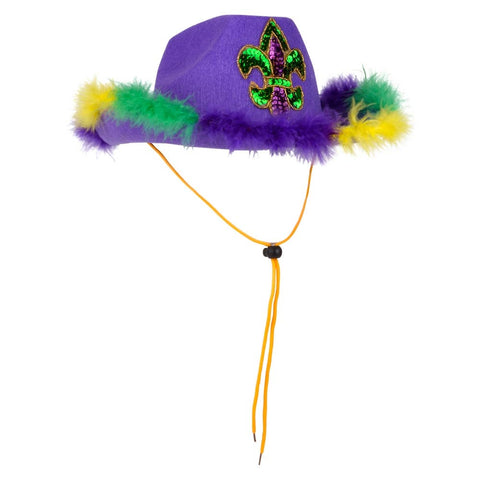 Feather Rimmed Fleur De Lis Cowboy Hat - LLB Toys