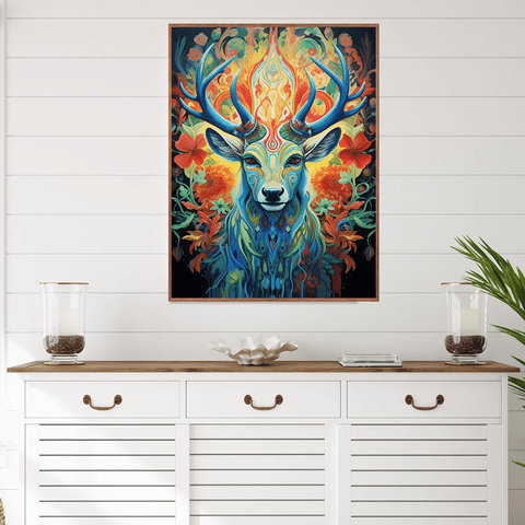 Mystical Floral Stag Canvas Wall Art Print