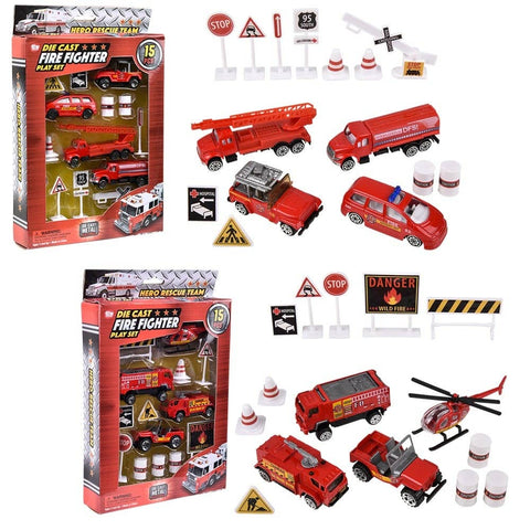 15PC DIE-CAST FIRE FIGHTER PLAY SET LLB Car Toys