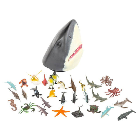 24 PC AQUATIC ANIMAL SET WITH SHARK HEAD CASE LLB kids toys