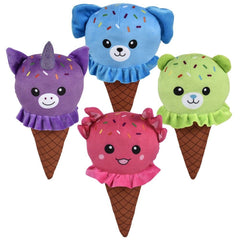 10" Ice Cream Cone Animals Plush -  LLB Toys