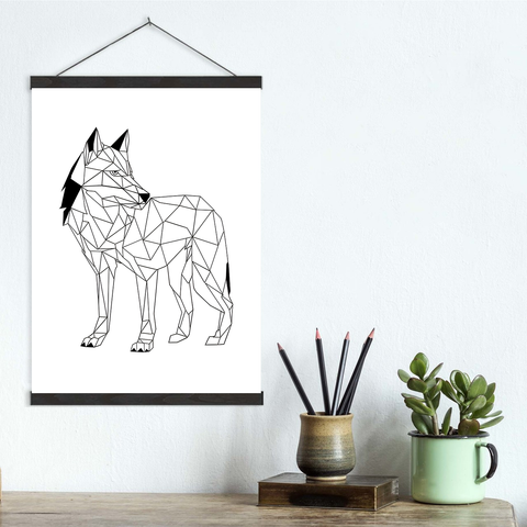 Geometric Lines Wolf Leader Canvas Wall Art Print