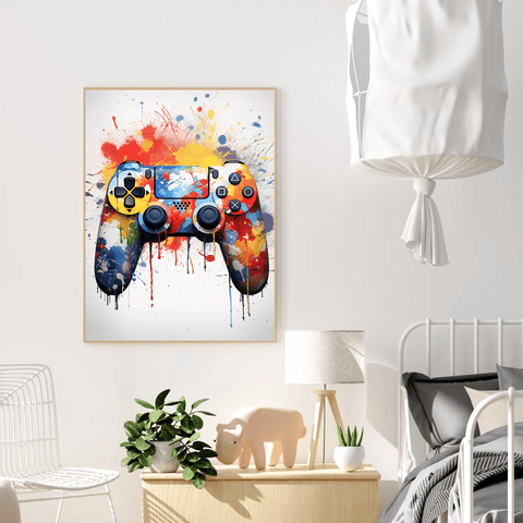 playstation remote white splatter canvas wall art print