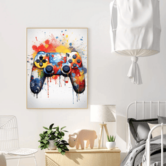 playstation remote white splatter canvas wall art print