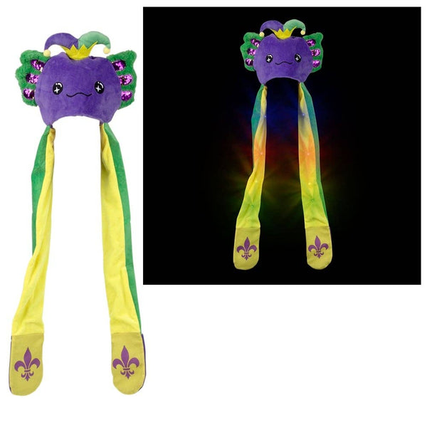 Mardi Gras Light-Up Axolotl Hoodie Scarf Hat 35