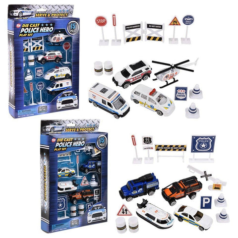 15PC DIE-CAST POLICE PLAY SET LLB Car Toys