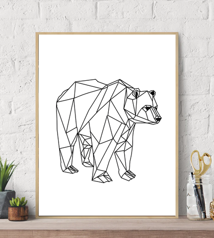 Geometric Lines Bear Canvas Wall Art Print