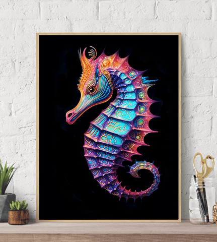 Neon Bold Bright Colored Seahorse Canvas Wall Art Print