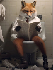 Fox on Toilet Canvas Wall Art print