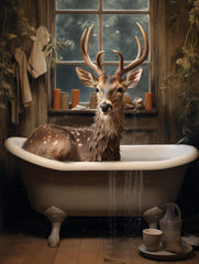 Deer Bathtub Humor Canvas Wall Art Print