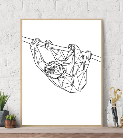 Geometric Lines Sloth Canvas Wall Art Print