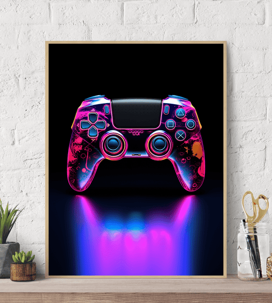 Neon Flux PS5 Controller Canvas Wall Art Print