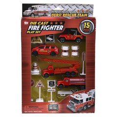 15PC DIE-CAST FIRE FIGHTER PLAY SET LLB Car Toys