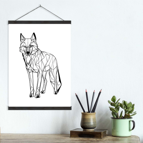 Geometric Lines Wolf Canvas Wall Art Print